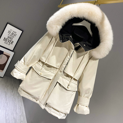 Fashion Hooded Faux Fur Collar Women's Clothing Big Pocket Down Jacket Female Winter Coat Woman - Image 7