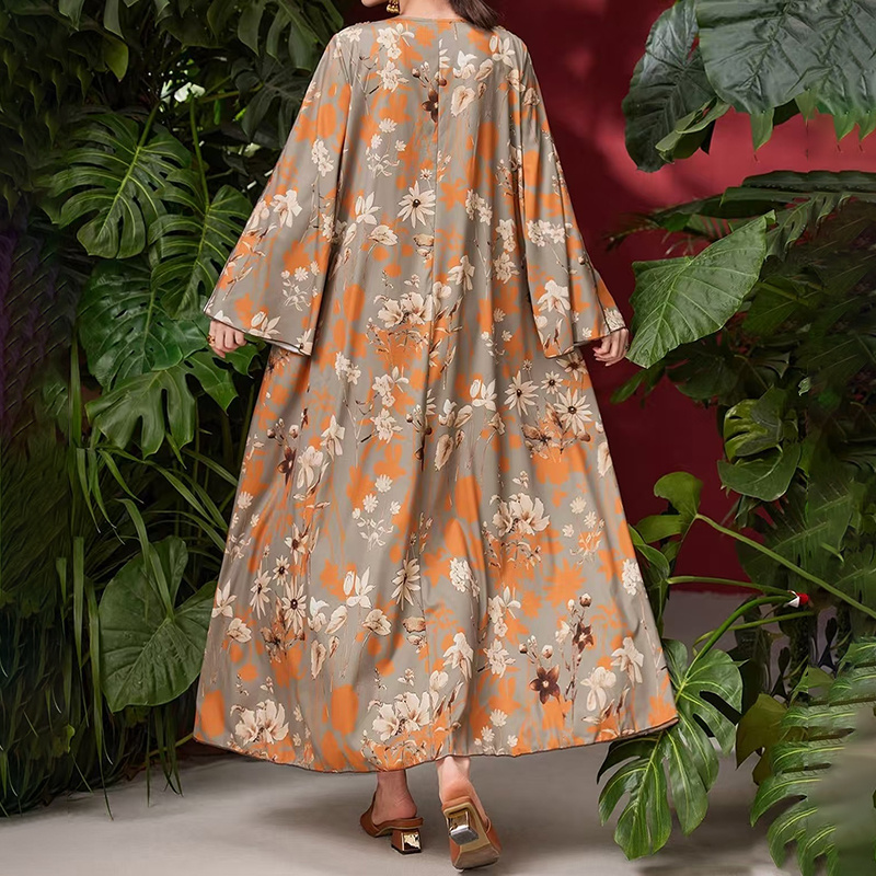 Women's Elegant Plus Size Floral Print Maxi Dress - Middle Eastern Bohemian Style Embroidery Long Dress - Image 4