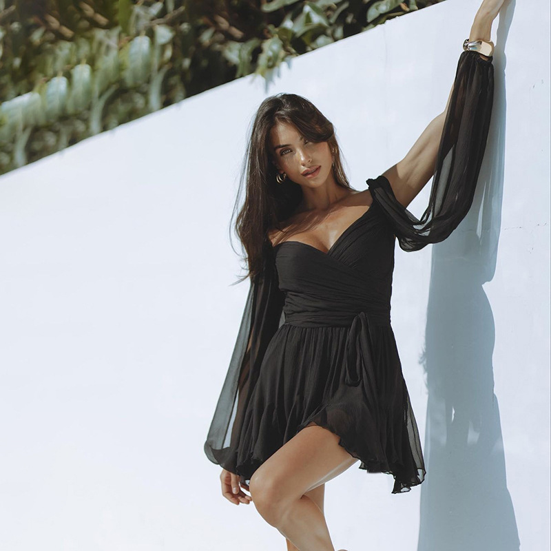 Women's Solid Color Slim Fit Short Dress - Image 4