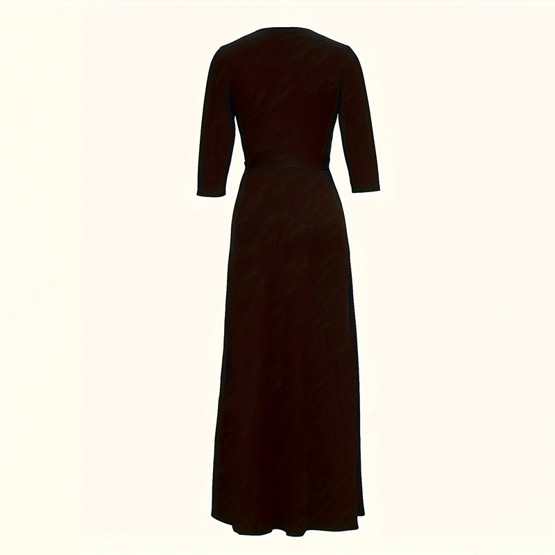 Women's V-Neck Elegant Half-Sleeve Belted Waist Print Maxi Dress For Spring&Summer Dress - Image 6