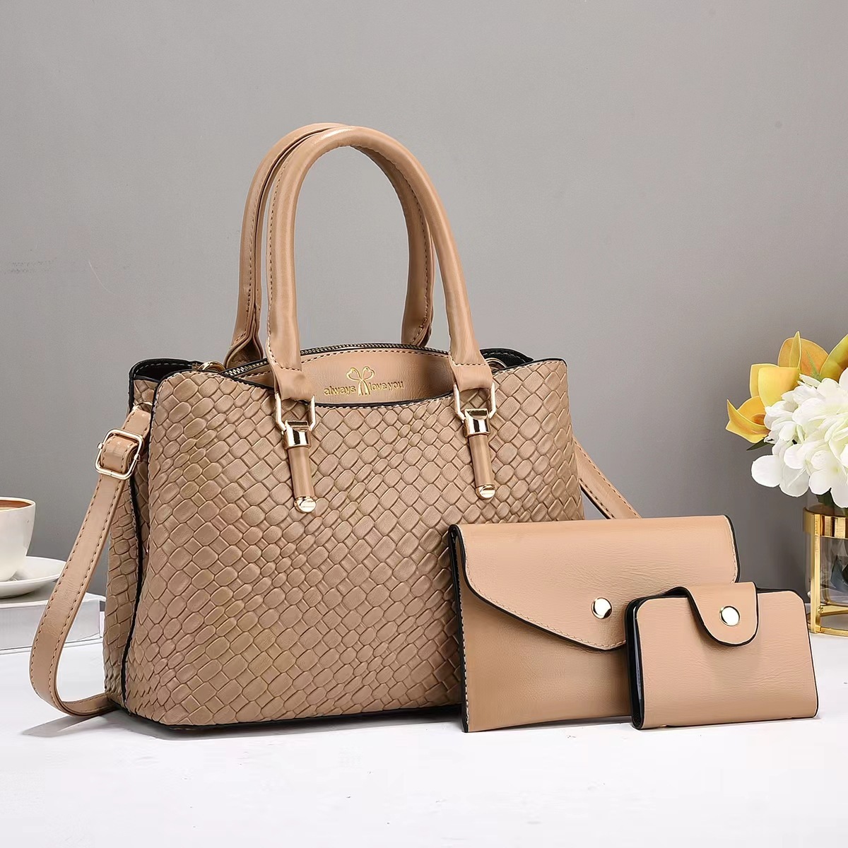 Woven Texture Three-piece Set Large Capacity One Shoulder Combination Bags - Image 2