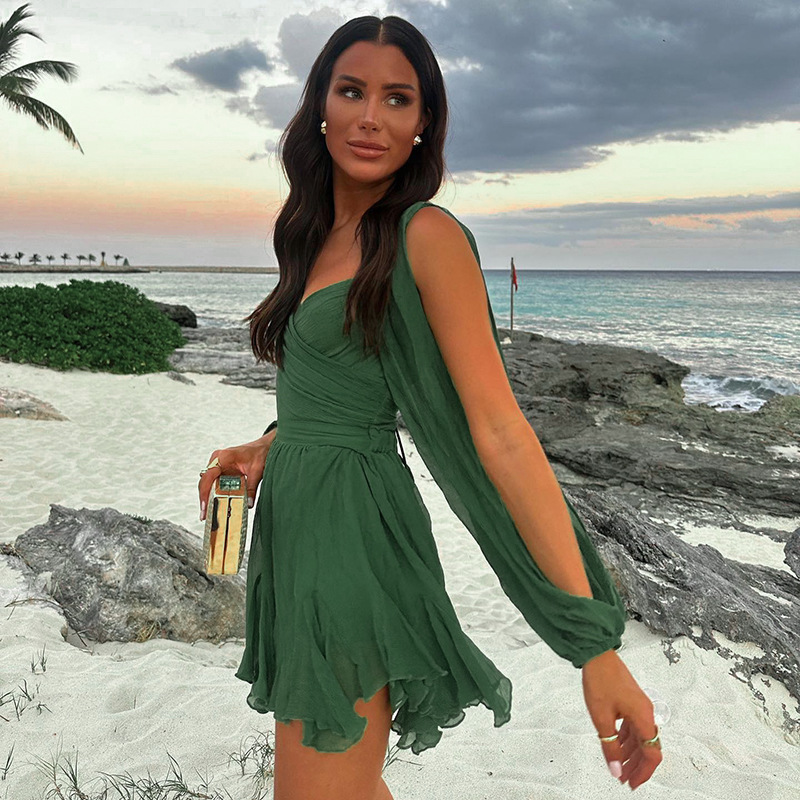 Women's Solid Color Slim Fit Short Dress - Image 2