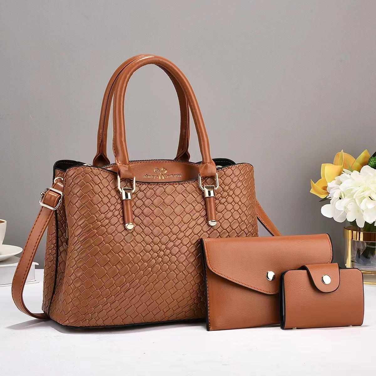 Woven Texture Three-piece Set Large Capacity One Shoulder Combination Bags - Image 3