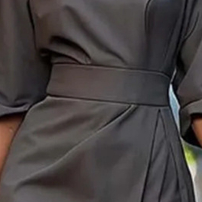 Plus Size Women's Elegant Solid Color Round Neck Mid-Sleeve Maxi Dress Waist-Defining Pleated Design For Office, Party, Wedding Guest - Image 4