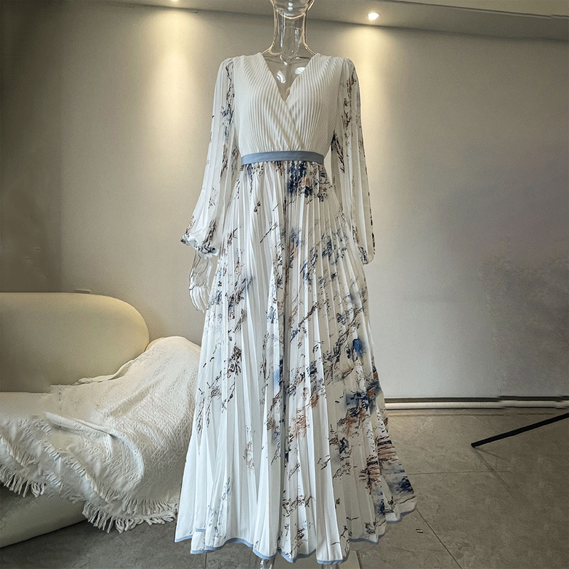 Women's Floral Print V-Neck Long Sleeve Maxi Dress A-Line Flowy Ruffled For Spring&Summer Vacation & Evening Party - Image 6