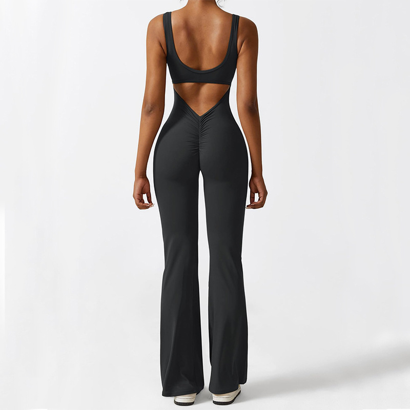 Women Sleeveless Flare Jumpsuits Fitness Yoga Long Pants - Image 4