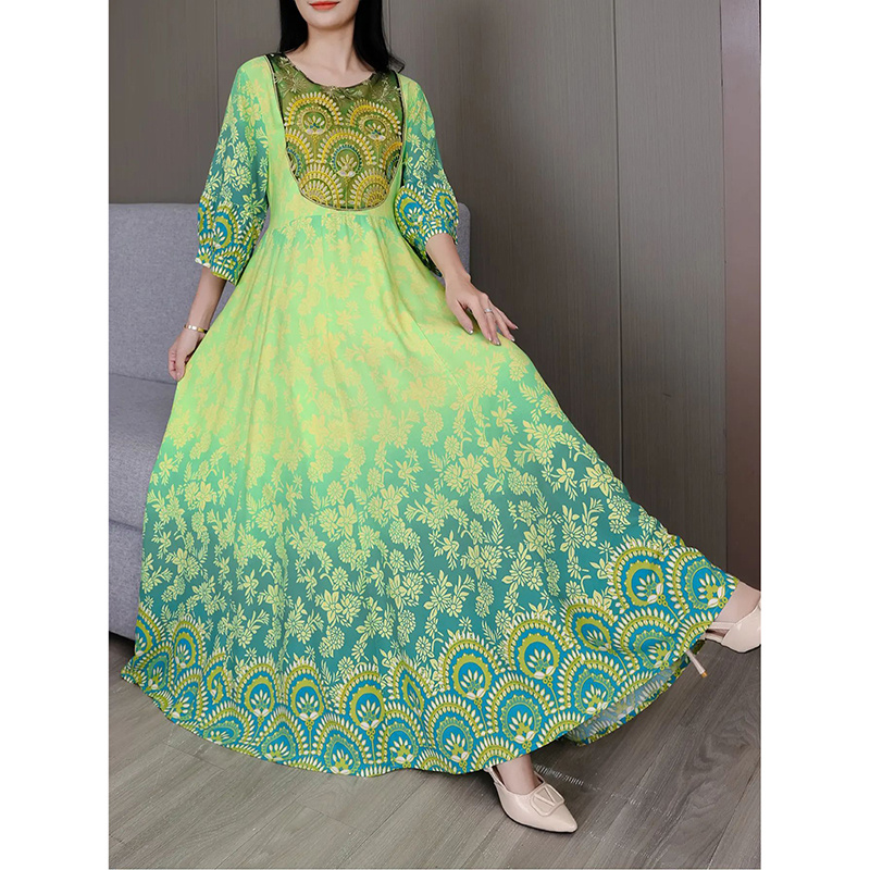 Women's Vibrant Bohemian Embroidered Maxi Dress Retro Ethnic A-Line Swing Dress With Belt - Image 2