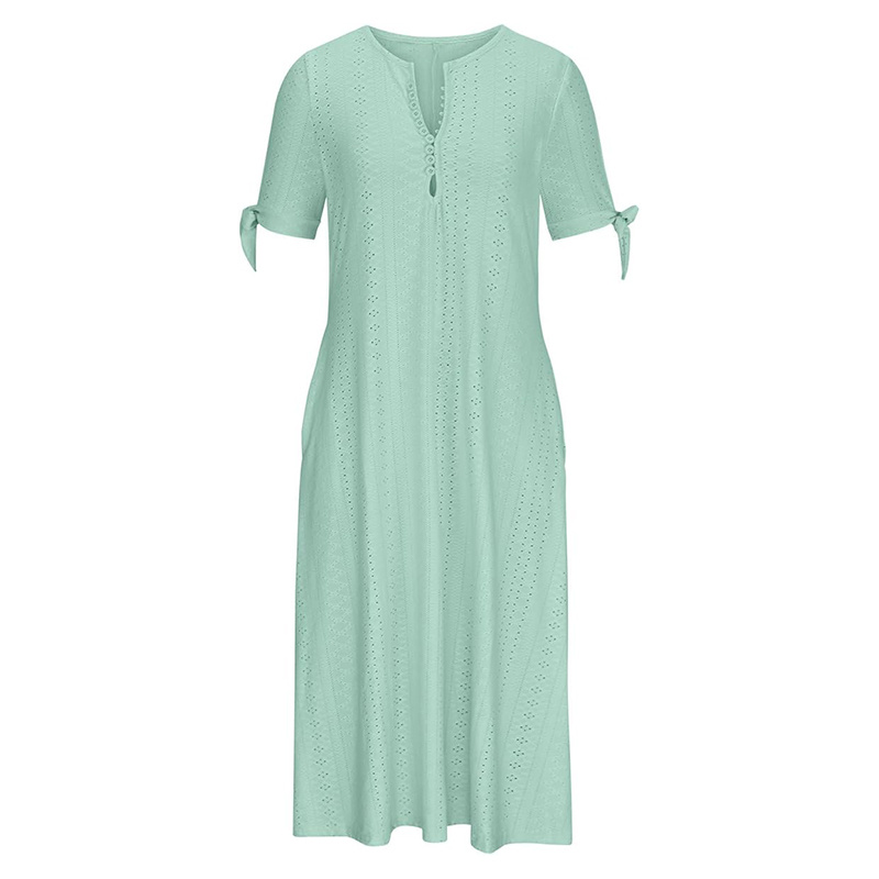 Women's Eyelet V-Neck Maxi Dress Short Sleeve Flowy A-Line Summer Beach Dress - Image 4