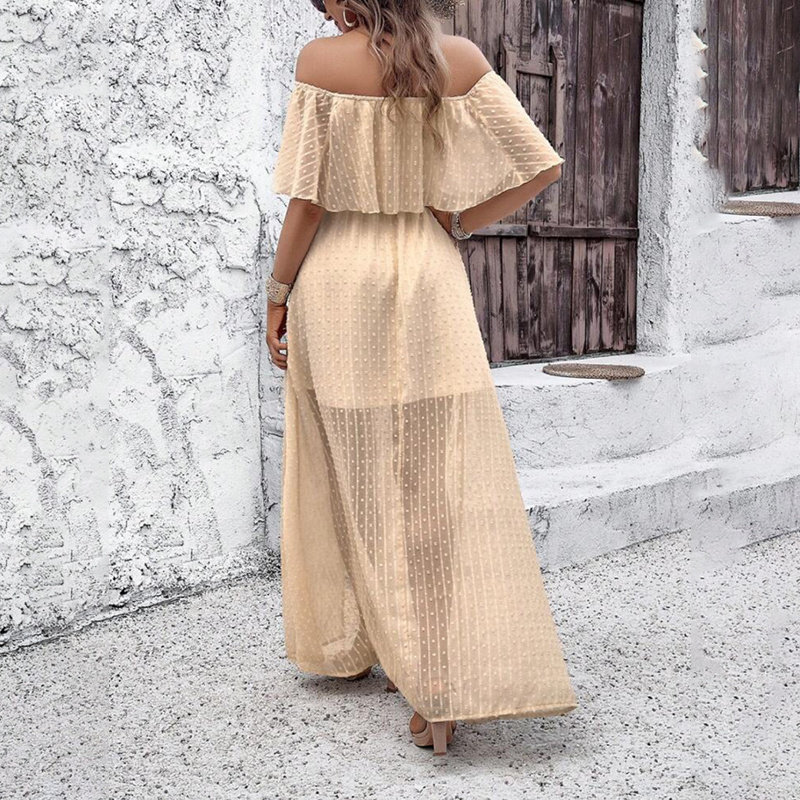 Womens Off The Shoulder Ruffle Party Dresses Side Split Beach Maxi Dress - Image 5