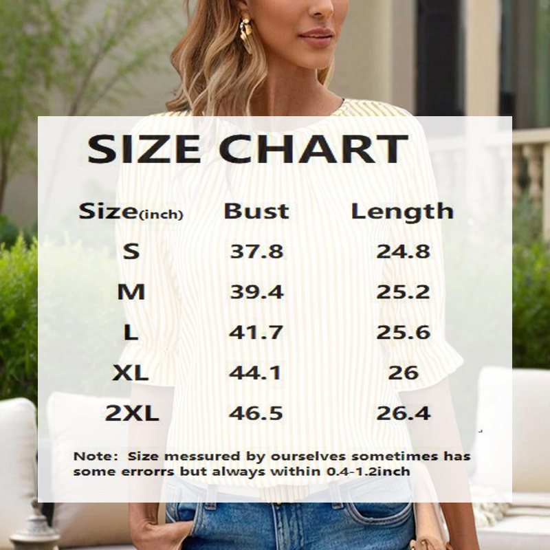 Women's Solid Color Casual Back Button Shirt - Round Neck Striped Summer Top, Breathable Blouse For Relaxed Wear - Image 10