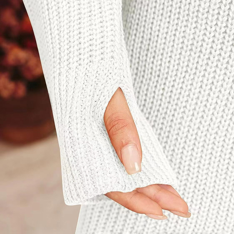 Women's Turtleneck Sweater Dress, Fall Long Sleeve Knit Pullover Mini Dress, Casual Short Sweater Dresses - Image 6