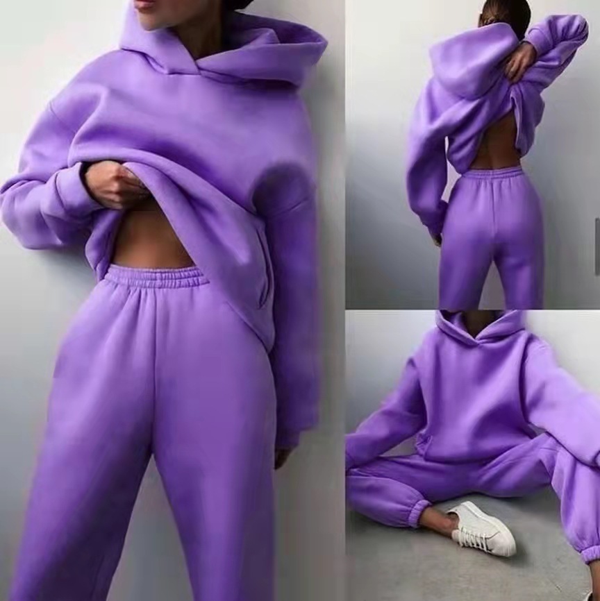 Women's Casual Hooded Sweater Two-piece Suit Clothes Hoodie Tracksuit - Image 2