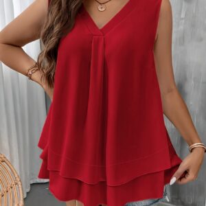 self-pick-up-plus-size-womens-solid-color-v-neck-sleeveless-shirt-fashion-chiffon-tank-top-only-self-pickup-is-supported
