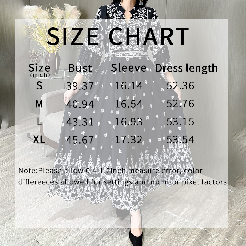 Women's Bohemian Embroidery V-neck Dress, Elegant 3 4 Sleeve A-line Swing Maxi Dress - Image 7