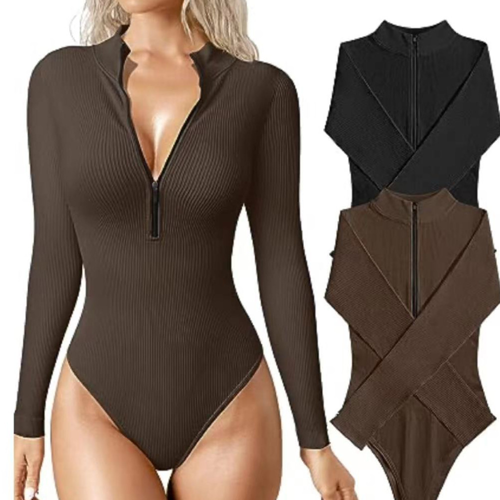 Fashion Long Sleeve Zipper Jumpsuit Seamless Slimming Shapewear For Women Romper - Image 3