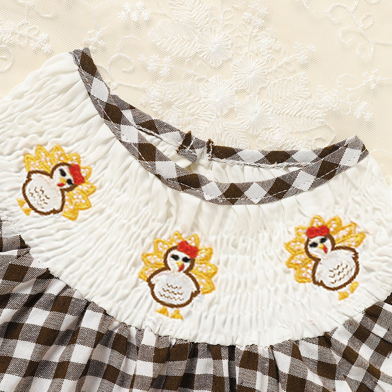 Infant Baby Girls Thanksgiving Dress Turkey Print Casual Short Sleeve Plaid Party Costume Dresses - Image 3