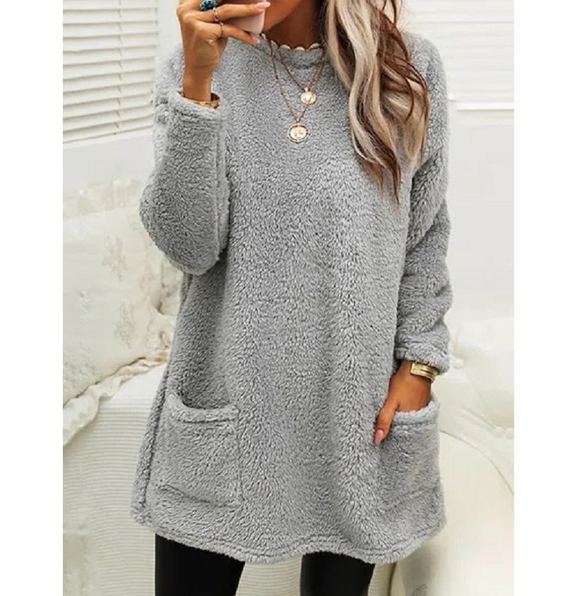 Women's Fleece Pullover Long Sweater With Pockets Winter Warm Thinken Sweatershirt Casual Long Sleeve Plush Tops Hoodie Coat Streetwear Fall Loose Outfits Hoodie Tops - Image 6