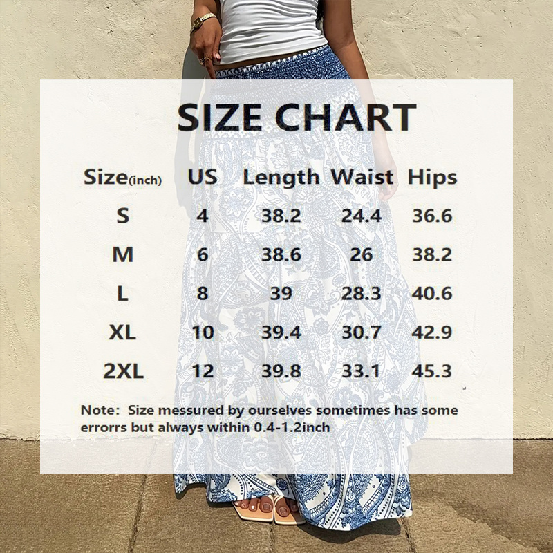 Women's Boho Floral Print Maxi Skirt - Elastic Waist A-Line Long Skirt For Spring&Summer Casual Beach Skirt - Image 8