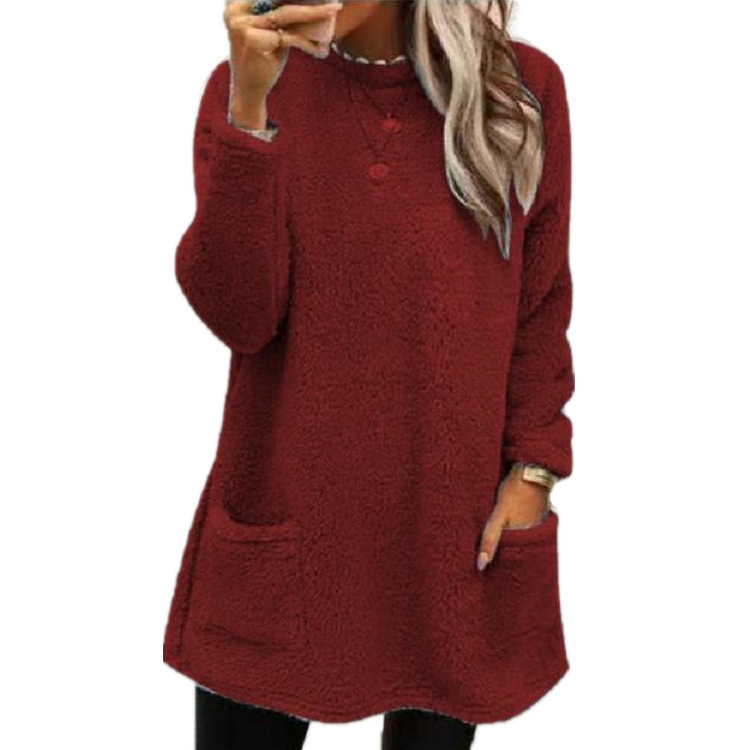 Women's Fleece Pullover Long Sweater With Pockets Winter Warm Thinken Sweatershirt Casual Long Sleeve Plush Tops Hoodie Coat Streetwear Fall Loose Outfits Hoodie Tops - Image 7