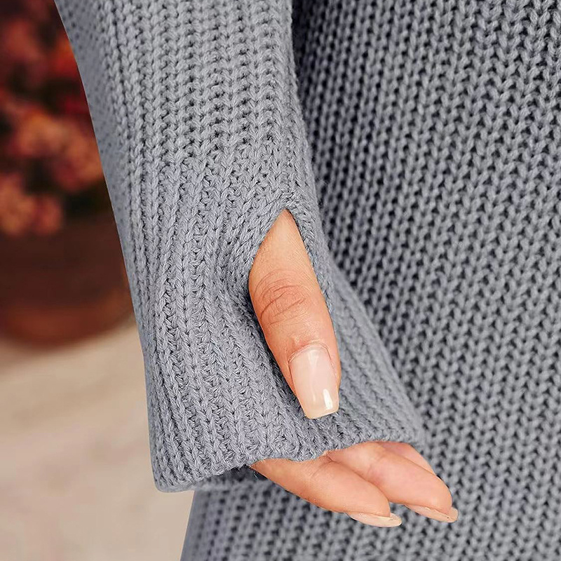 Women's Turtleneck Sweater Dress, Fall Long Sleeve Knit Pullover Mini Dress, Casual Short Sweater Dresses - Image 9