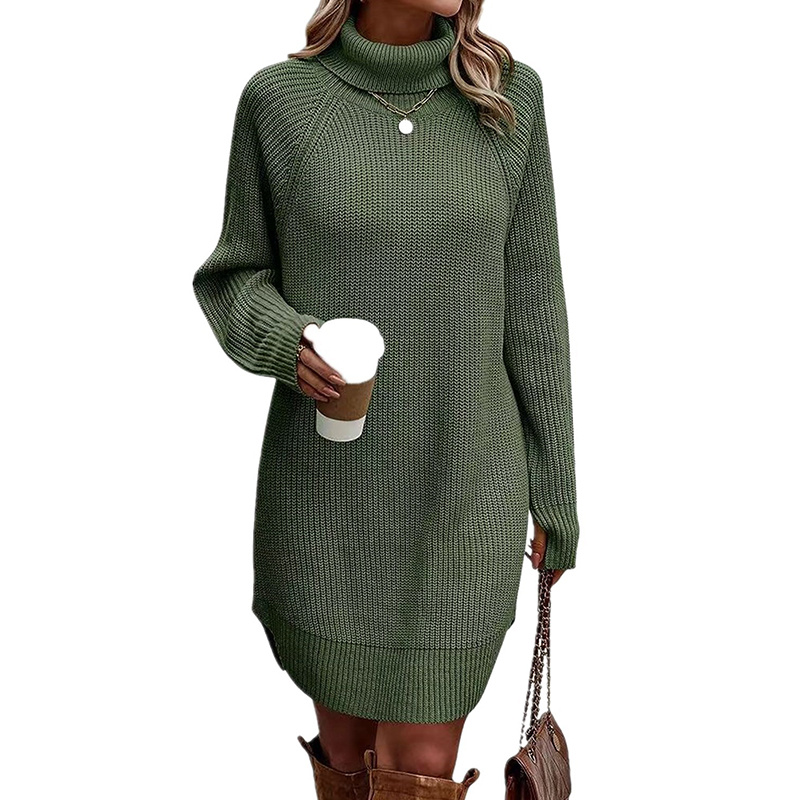 Women's Turtleneck Sweater Dress, Fall Long Sleeve Knit Pullover Mini Dress, Casual Short Sweater Dresses - Image 10