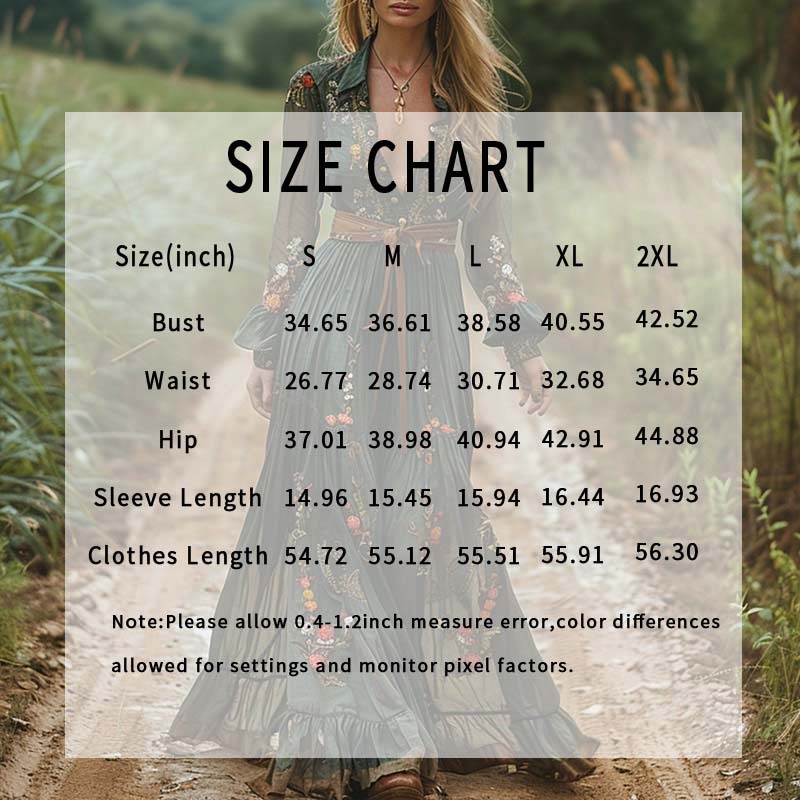 Fashion Fall Maxi Dress For Women Bohemian Retro Floral Print Sheer Sleeve Long Flowy Shirt Dress, Belt Not Included - Image 4