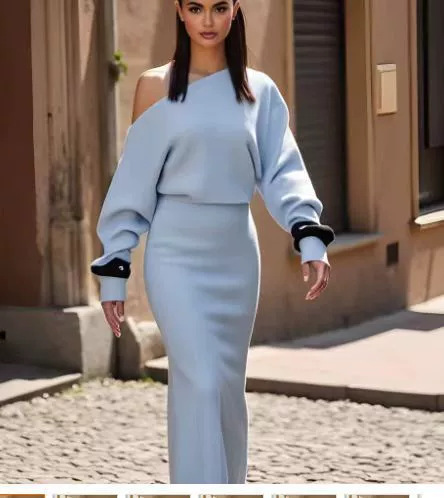 Ins Slim Long Sleeve Knitted Dress Evening Party Sexy Off-shoulder Bodycon Long Dresses - Image 2