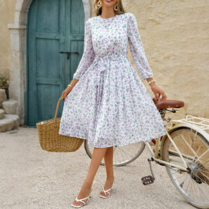 european-and-american-leisure-vacation-style-polka-dot-long-sleeve-maxi-dress