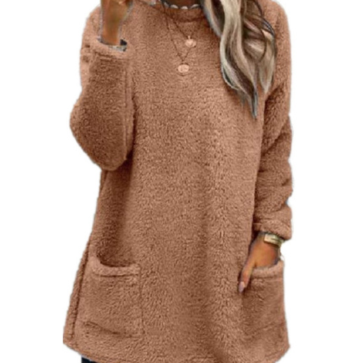 Women's Fleece Pullover Long Sweater With Pockets Winter Warm Thinken Sweatershirt Casual Long Sleeve Plush Tops Hoodie Coat Streetwear Fall Loose Outfits Hoodie Tops - Image 10