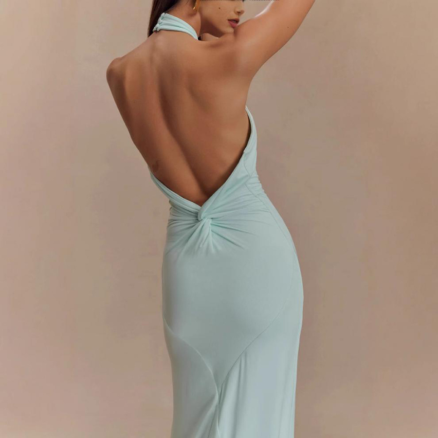 Ins Bodycon Halter Dress Sexy Backless Slim Fit Waist Slimming Maxi Dresses Prom Party Club Clothing For Women - Image 3