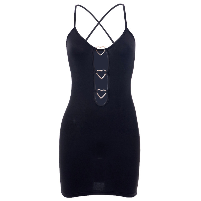 Hollow Out Black Bodycon Woman Dress Camisole Heart Ring Decor Club Sexy Party Dress For Women - Image 6