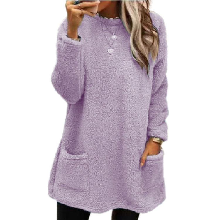 Women's Fleece Pullover Long Sweater With Pockets Winter Warm Thinken Sweatershirt Casual Long Sleeve Plush Tops Hoodie Coat Streetwear Fall Loose Outfits Hoodie Tops - Image 8