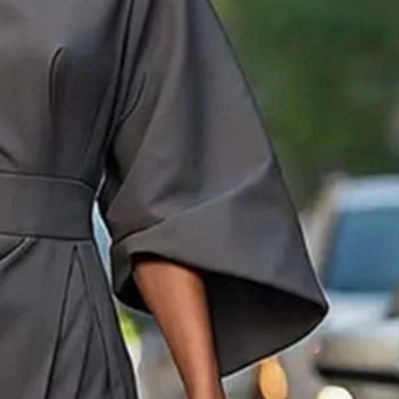 Plus Size Women's Elegant Solid Color Round Neck Mid-Sleeve Maxi Dress Waist-Defining Pleated Design For Office, Party, Wedding Guest - Image 5