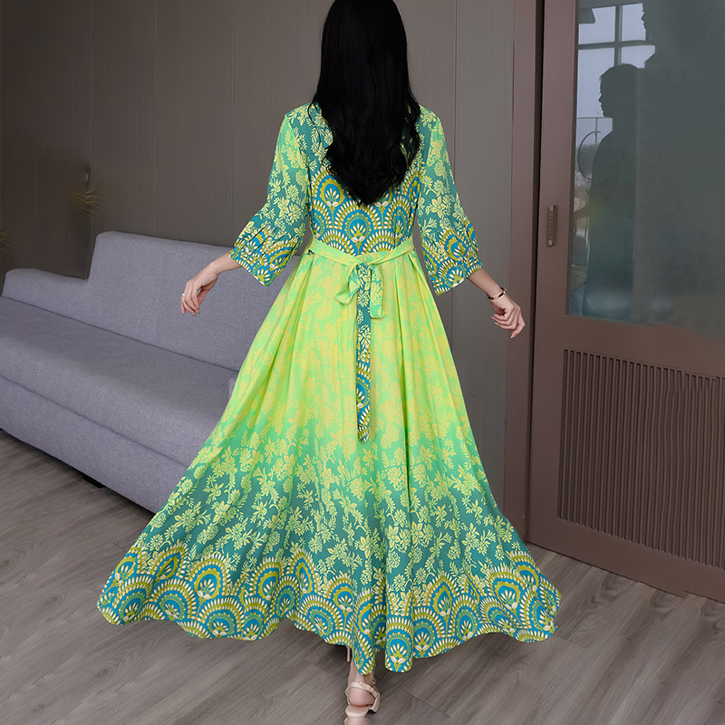 Women's Vibrant Bohemian Embroidered Maxi Dress Retro Ethnic A-Line Swing Dress With Belt - Image 5