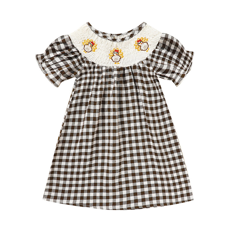 Infant Baby Girls Thanksgiving Dress Turkey Print Casual Short Sleeve Plaid Party Costume Dresses - Image 7