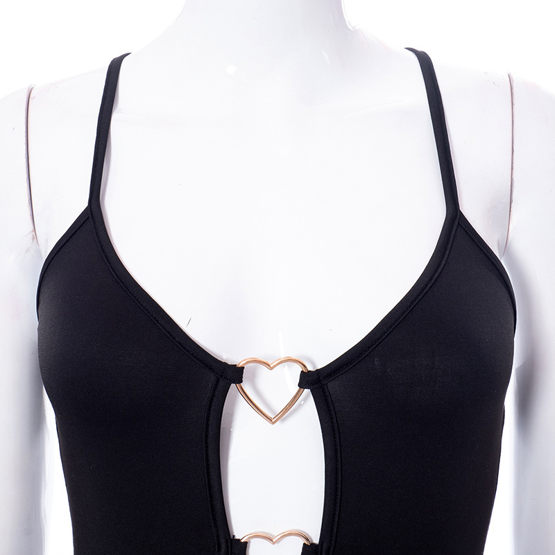 Hollow Out Black Bodycon Woman Dress Camisole Heart Ring Decor Club Sexy Party Dress For Women - Image 4