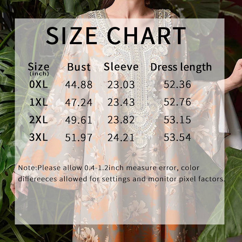 Women's Elegant Plus Size Floral Print Maxi Dress - Middle Eastern Bohemian Style Embroidery Long Dress - Image 9