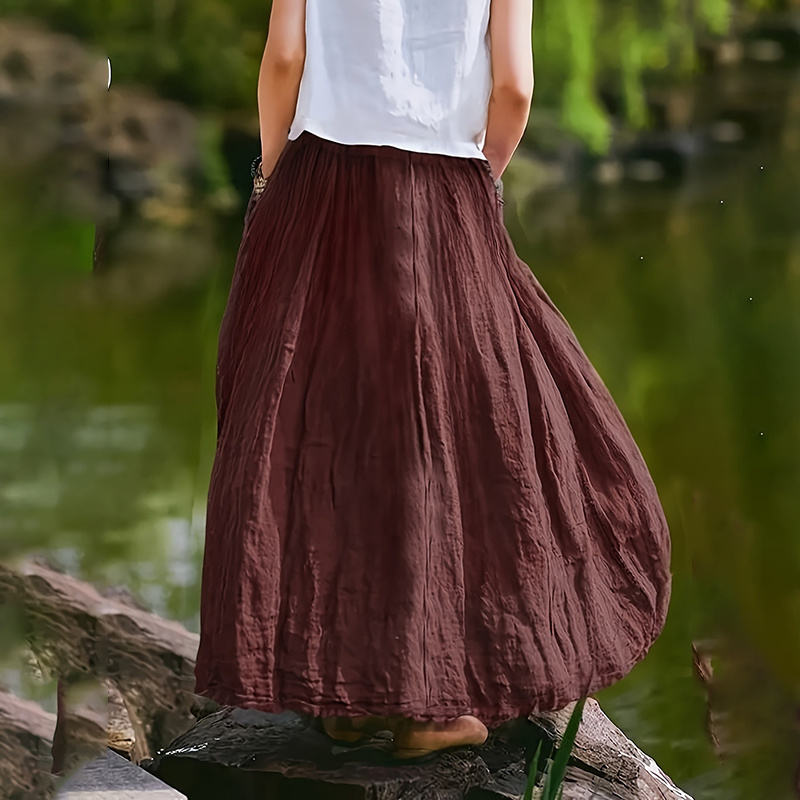 Women Bohemian Beach A-Line Dress Elastic Waist Flowy Long Maxi Skirt With Pockets - Image 8