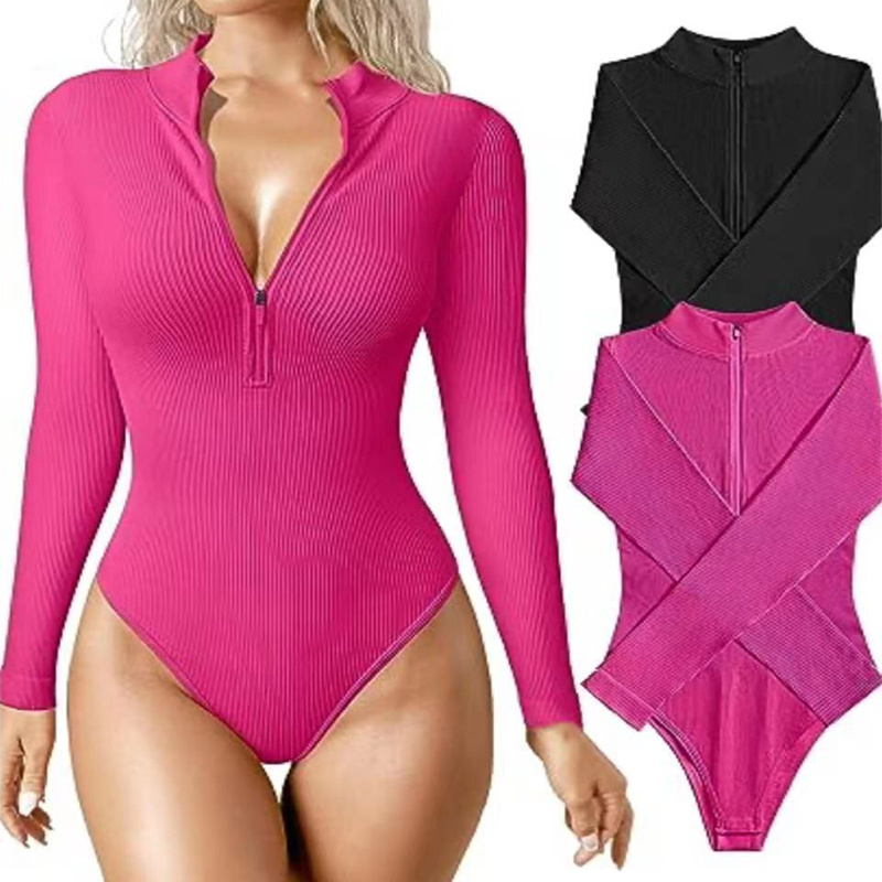 Fashion Long Sleeve Zipper Jumpsuit Seamless Slimming Shapewear For Women Romper - Image 4