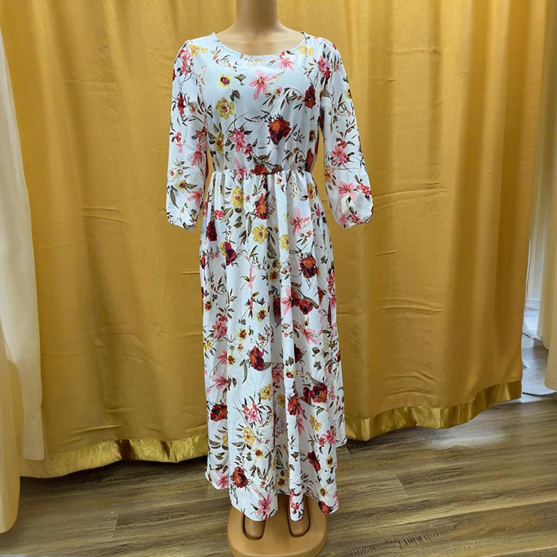Women's Elegant Floral Print Boho Dress - Round Neck Half Sleeves Flowy Maxi Dress - Image 4