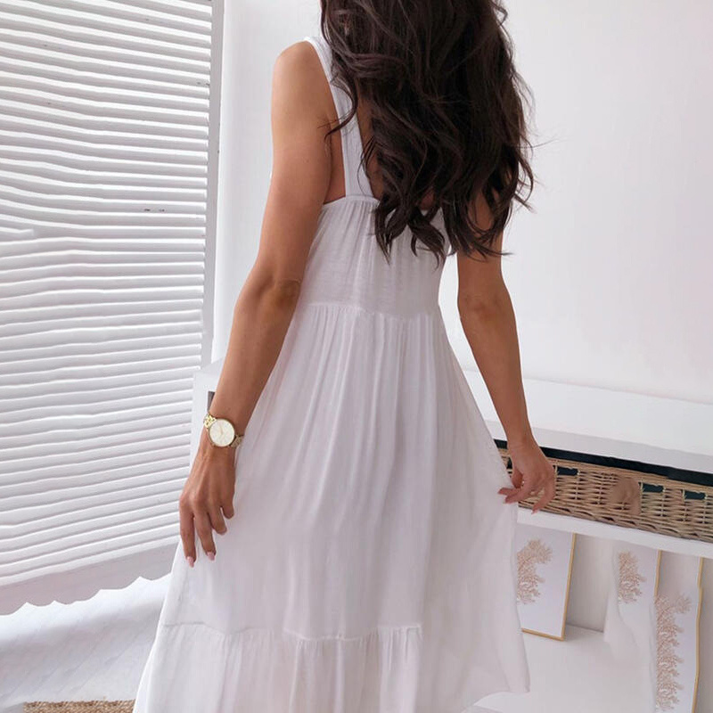 Bohemian Lace Trim Sleeveless Dress - V-Neck Sexy Cutout Summer Maxi Dress - Image 3