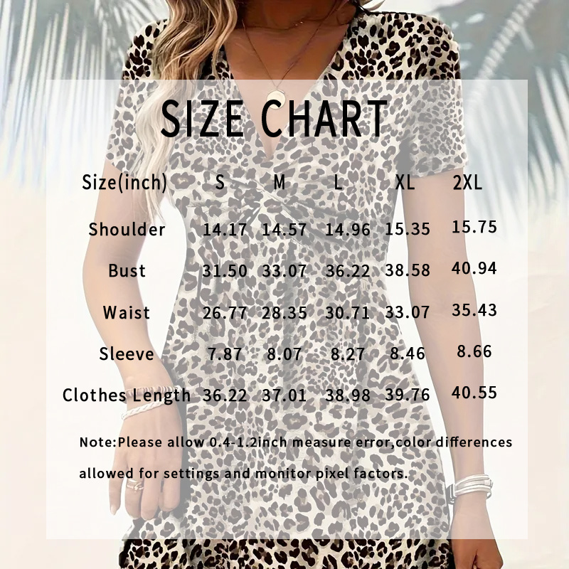Women's Vibrant Leopard Print Twist Front V Neck Casual Summer Short Sleeve Bodycon Mini Dresses - Image 10