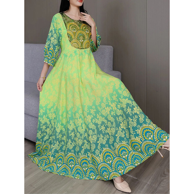 Women's Vibrant Bohemian Embroidered Maxi Dress Retro Ethnic A-Line Swing Dress With Belt - Image 3